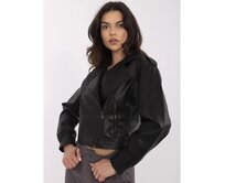 Černá krátká bunda z eko kůže Černá, 2XL
