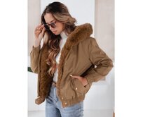 Dámská zimní bunda VESSADA krátká s kožešinou světle hnědá Hnědá, L