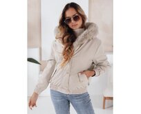 Dámská zimní bunda VESSADA krátká s kožešinou světle béžová Béžová, L