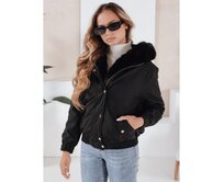 Dámská zimní bunda VESSADA krátká s kožešinou černá Černá, L