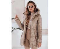 Dámská zimní bunda prošívaná s kapucí kamelová Karamelová, S