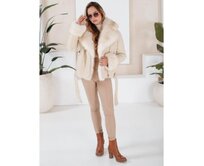 Dámská zimní bunda ramoneska s kožešinou béžová Béžová, L