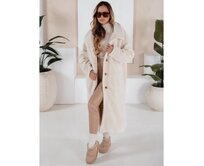 Dámský zimní kabát z dlouhé krémové teddy kožešiny Béžová, L