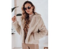 Dámský kožešinový kabát GLAMFLUFFY krátký béžový Béžová, S