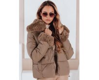 Dámská prošívaná krátká bunda s kožešinou, kamelová Karamelová, L