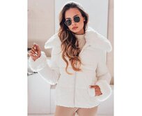 Dámská prošívaná krátká bunda s kožešinou, bílá Bílá, XL