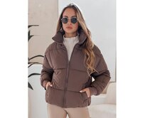 Dámská zimní bunda krátká prošívaná VIBEGIRL tmavě béžová Béžová, XL