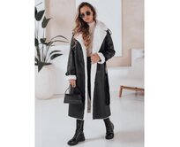 Dámský zimní kabát CHICFROST, dlouhý, černý, kožený Černá, S