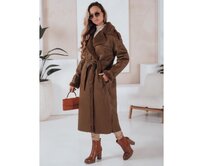 Dámský zimní kabát CHICFROST, dlouhý, hnědý, kožený Hnědá, XL