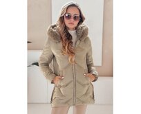 Dámská zimní bunda LOVEINSIDE prošívaná s kožešinou kamelová Karamelová, XL