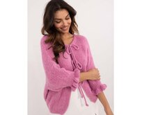 Dámský svetr oversize s 3/4 rukávy růžový Růžová, Univerzální
