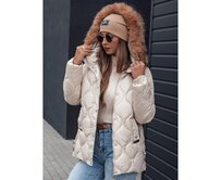 Dámská zimní bunda LUMORE prošívaná s kapucí světle béžová Khaki, L