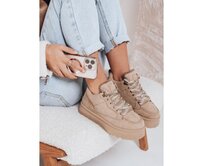 Dámské tenisky s kožešinou na platformě béžové Khaki, 37