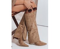 Dámské kozačky, semišové, s širokým svrškem, khaki Khaki, 36