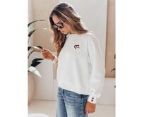 Dámská mikina oversize s výšivkou srdíček MONLOVE bílá Bílá, Univerzální