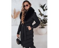 Dámská zimní bunda prošívaná s kožešinou černá Černá, XL