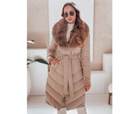 Dámská zimní bunda prošívaná s kožešinou kamelová Karamelová, XL