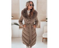 Dámská zimní bunda prošívaná s kožešinou tmavě béžová Khaki, XL