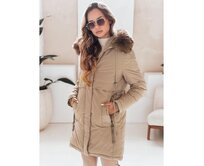 Dámská zimní bunda parka s kapucí kamelová Karamelová, XL