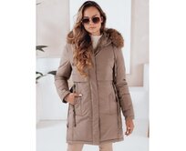 Dámská zimní bunda parka s kapucí tmavě béžová Béžová, S