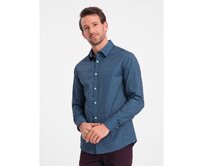 Pánská bavlněná vzorovaná košile SLIM FIT modrá Modrá, L