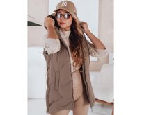 Dámská prošívaná vesta s kapucí tmavě béžová Khaki, L