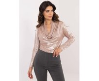 Béžová vypasovaná společenská halenka s třpytivým výstřihem Béžová, Univerzální