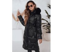 Dámská zimní bunda dlouhá prošívaná s kožešinou černá Černá, L