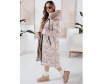 Dámská zimní bunda dlouhá prošívaná s kožešinou béžová Béžová, XXL