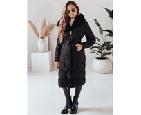 Dámská zimní bunda dlouhá prošívaná s kožešinou černá Černá, XXL