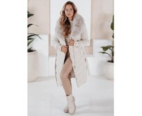 Dámská zimní bunda prošívaná s kožešinou ecru Ecru, S