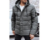 Pánská zimní prošívaná bunda s kapucí grafitová Břidlicová, M
