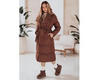 Dámský dlouhý prošívaný kabát FAVI hnědý Hnědá, M
