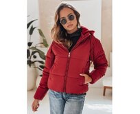 Dámská zimní bunda GLAMVO krátká péřová s kapucí bordová Kaštanová, M