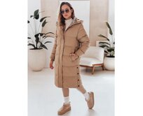 Dámská zimní bunda WINTERMISS dlouhá prošívaná s kapucí tmavě béžová Béžová, L