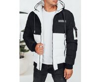 Pánská zimní bunda s kapucí černá a bílá Bílá, S