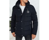 Pánská zimní prošívaná bunda s kapucí tmavě modrá Námořnická modrá, S