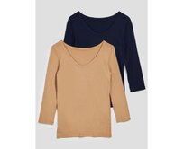 Trička s 3/4 rukávem, 2 ks Vícebarevný, XXS