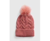Dětská čepice s bambulí Růžová, S/M