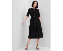 Šaty midi s madeirou Černá, XXS