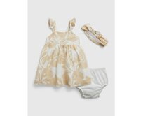 Baby lněné šaty s čelenkou Béžová, 18-24M