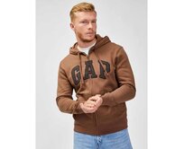 Mikina s logem a kapucí fleece Hnědá, XS