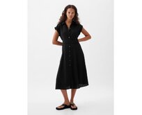 Lněné košilové midi šaty Černá, XXS