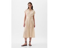 Lněné košilové midi šaty Béžová, XXS