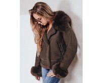 Dámská koženková bunda s kožešinou béžová Béžová, L