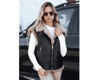 Dámská kožená vesta s kožešinou černá Černá, S