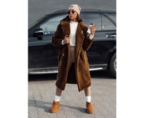 Dámský zimní kabát LUXERII dlouhý kožíšek kamélie Karamelová, XL