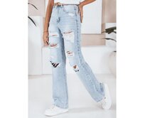 Dámské wide leg džíny s dírami modré Modrá, S
