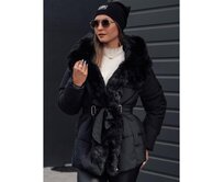 Dámská zimní bunda FURSOFT dlouhá prošívaná s kapucí černá Černá, M