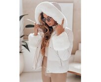 Dámská zimní bunda YOUWARM krátká prošívaná s kožešinkou bílá Bílá, S
